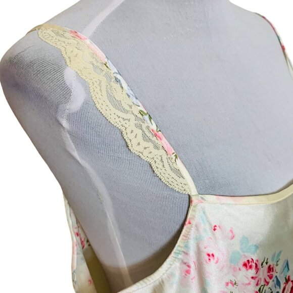 Pink K Floral Sleepwear Size L Satin Robe Nightgown Set Lace Trim Belted VTG Y2K - Picture 6 of 16